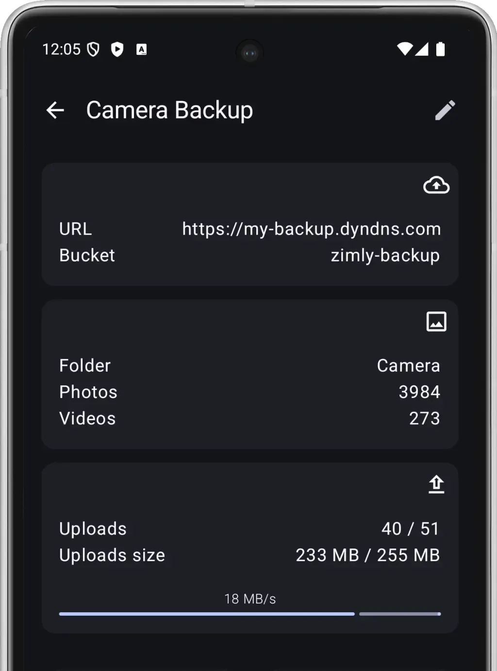 Screenshot of an in progress synchronization